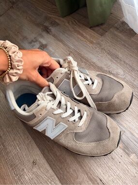 New Balance Neutral Taupe & White Suede Mesh Sneakers